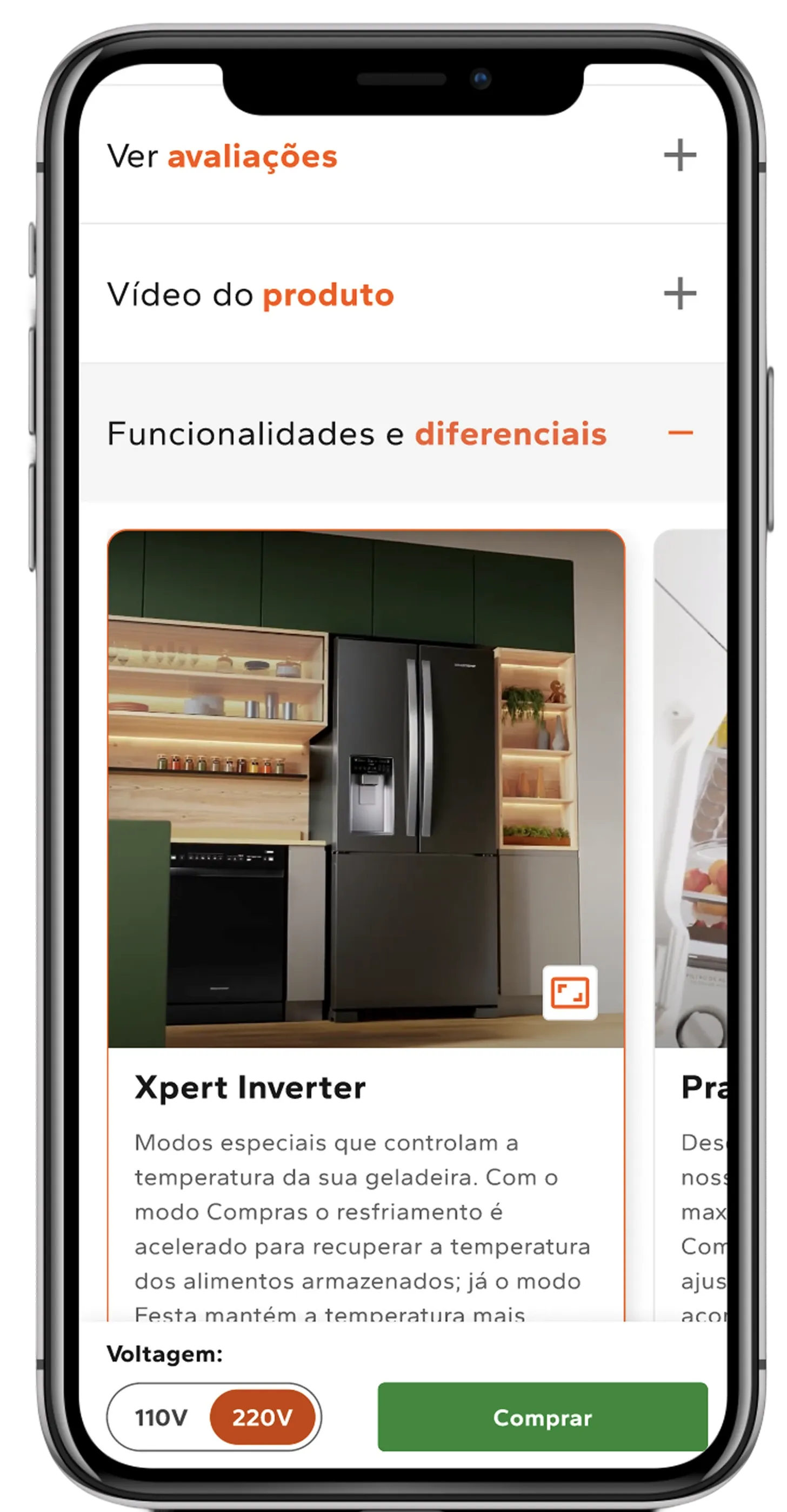 Redesigned product features on mobile: a browsable layout pairing copy with imagery