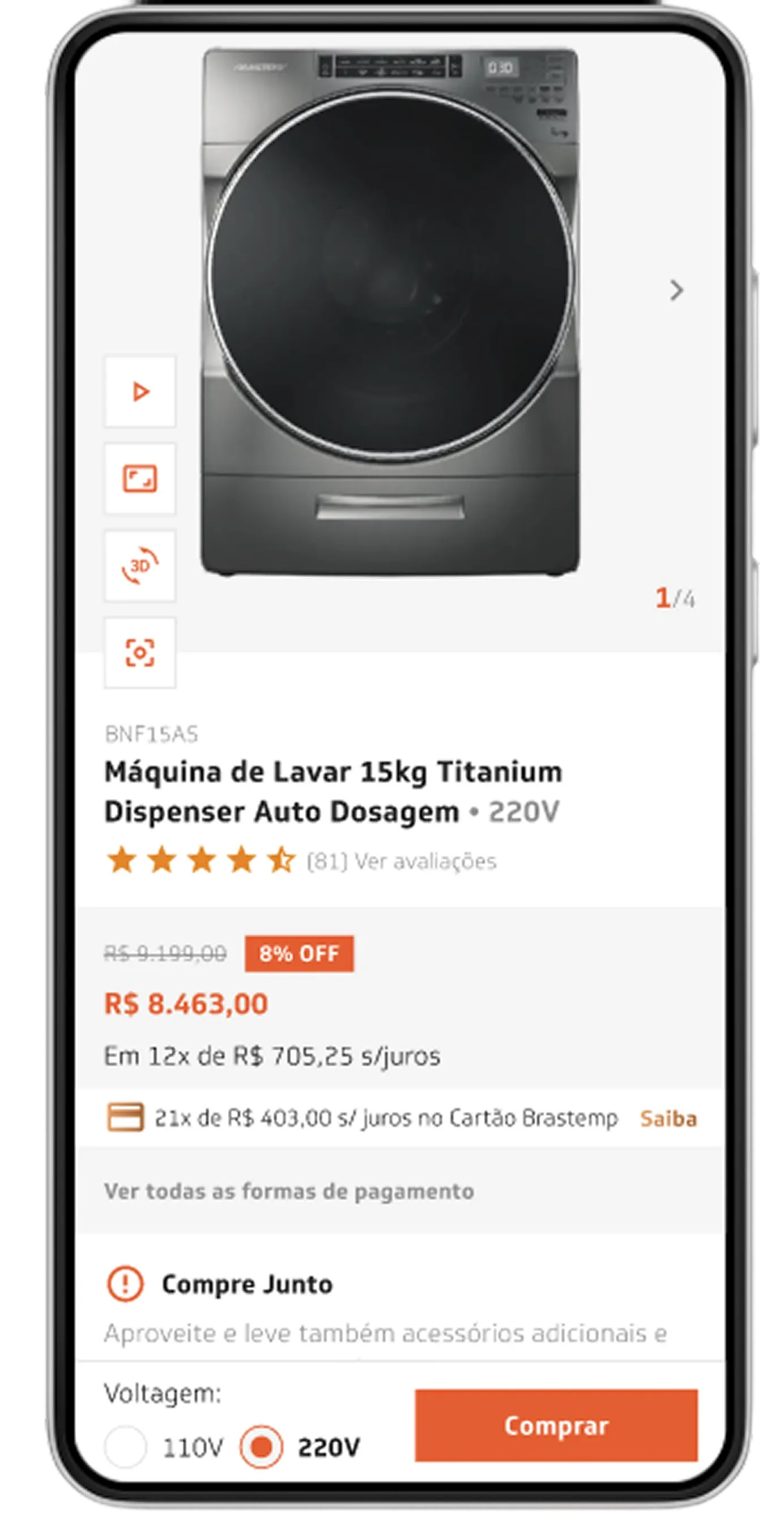 Original first view on mobile: cropped image and a crowded pricing box, with the Buy CTA pushed down