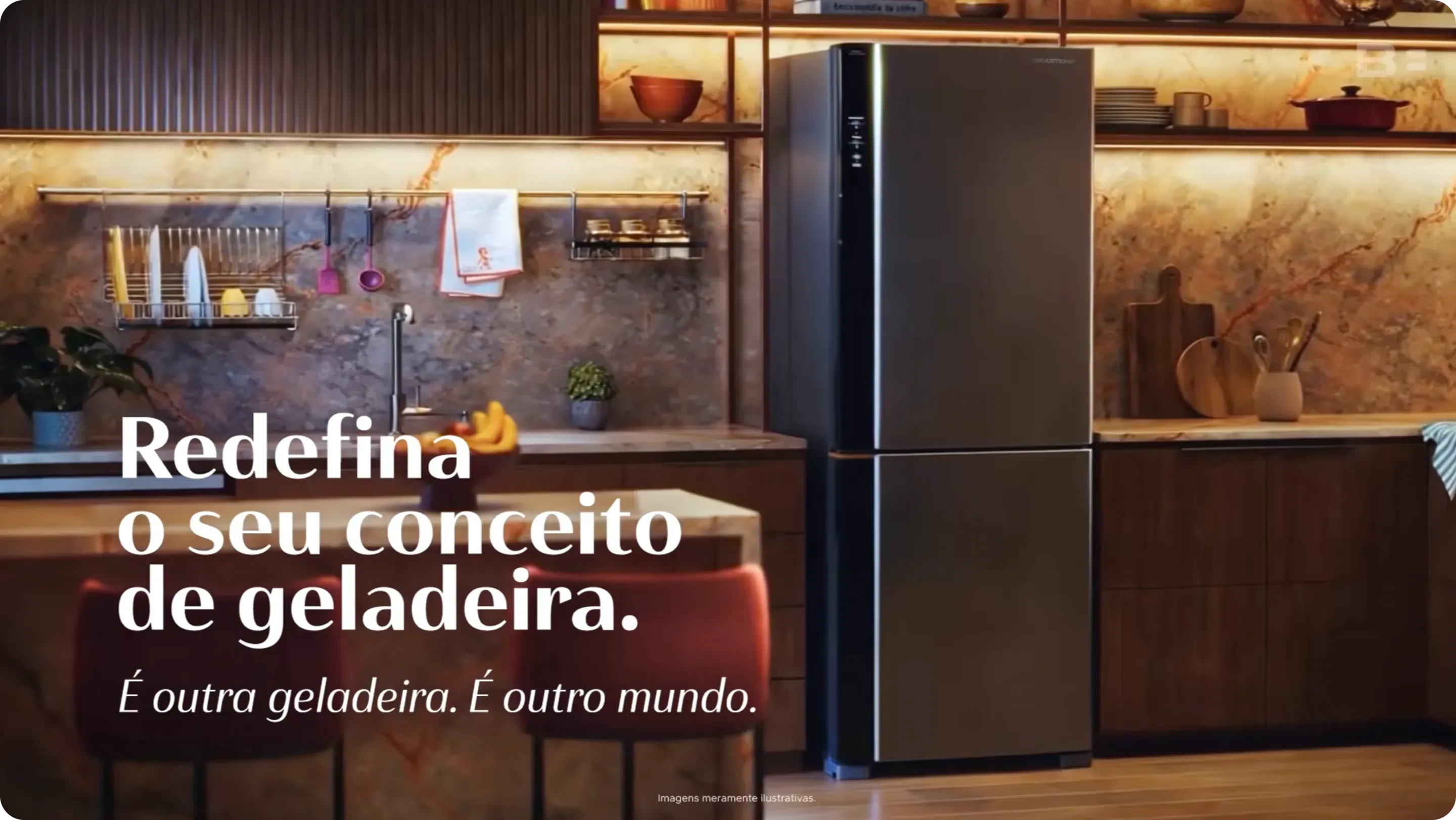 Brastemp premium refrigerator in a bespoke kitchen setting