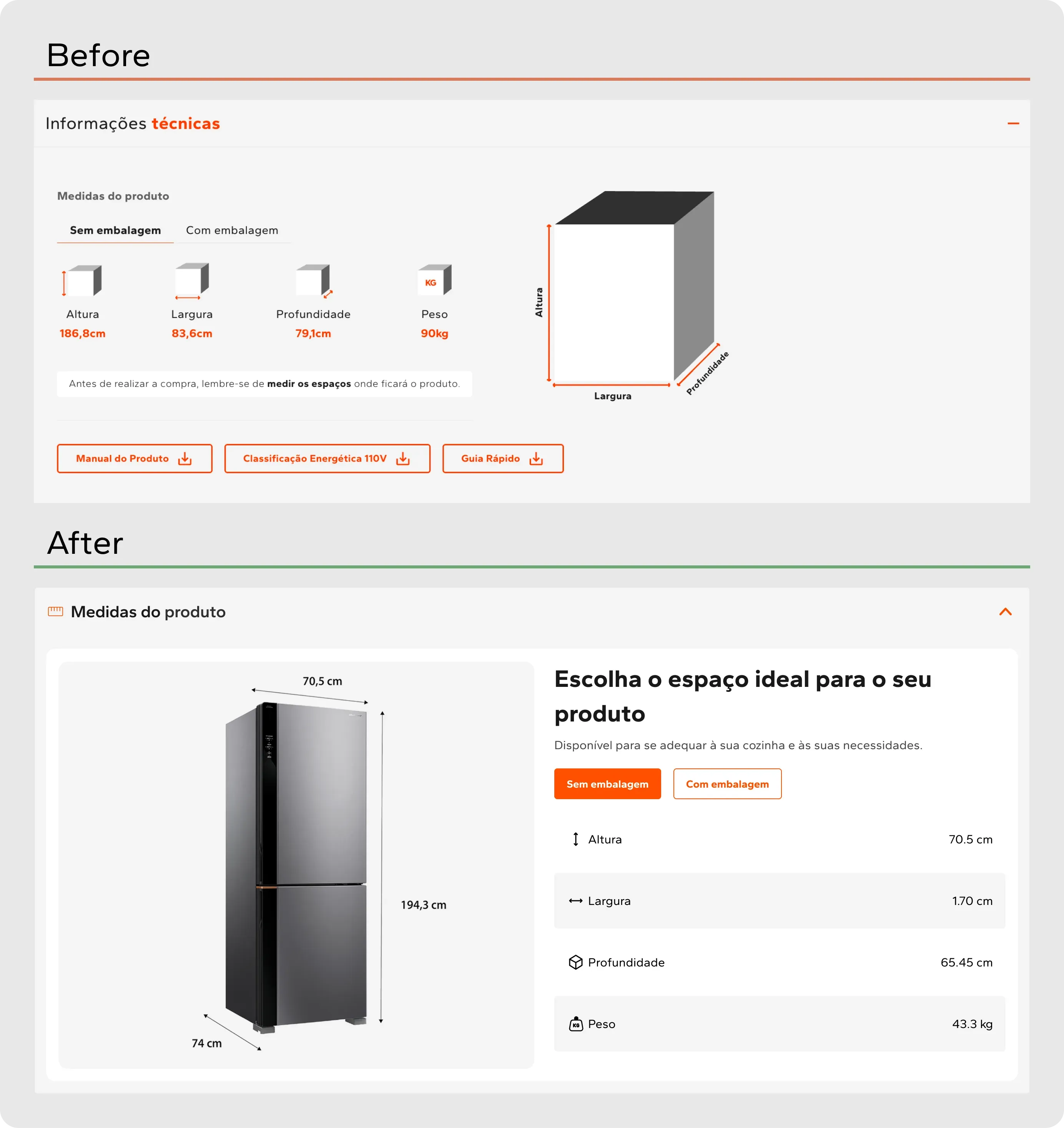 Product dimensions diagram